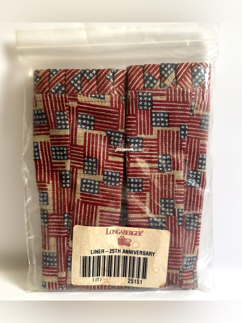 Longaberger 25th Anniversary Patriotic Flag Basket Liner Only 25151 NOS USA